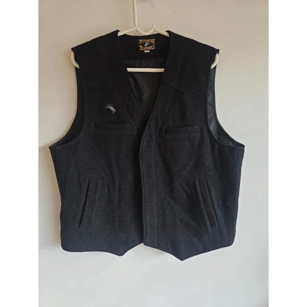 Wyoming Traders Mens Black Wool Blend Western Cowboy Vest Size Large L